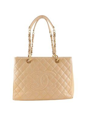 Chanel Grand Shopping Tote Bag Quilted GST Caviar Leather Beige